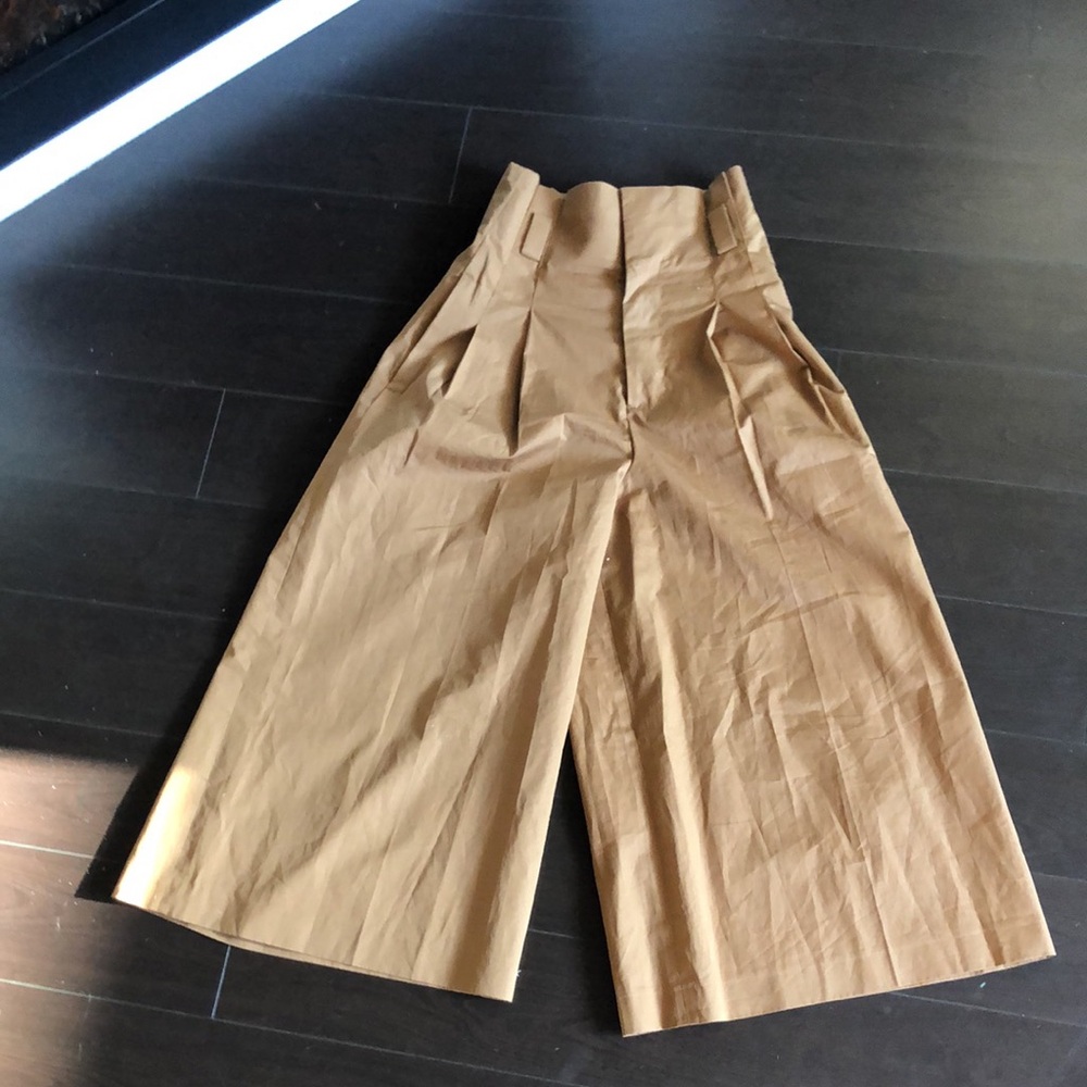 Zara cotton poplin super high waist tan / brown super wide leg culottes XS
